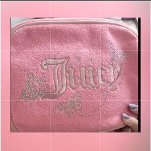 Juicy Couture Pink Embroidered Velvet Crossbody Bag with Rhinestone Details